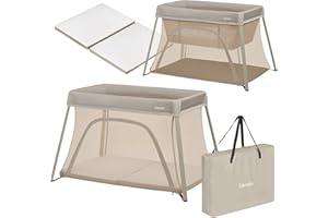 lionelo Lit de Voyage Bébé Parc Enfant 3en1 Alice de 0 à 15 kg Matelas en Mousse, 2 Niveaux de Hauteur, Pliable, Petit, Léger, Entrée Latérale, Sac de Voyage (Beige)