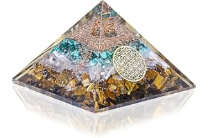 PURA ESPRIT Orgone Pyramide Oeil De Tigre Sélénite Brut Cristal De Quartz Clair Point - Générateur D'Énergie Positive Pyramide D'Orgonite pour La Protection Emf - Pyramide De Pierres De Guérison