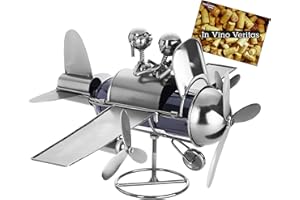 ‎BRUBAKER BRUBAKER Weinflaschenhalter Flugzeug Flieger mit Pilot und Co Pilot Flaschenständer Metall Deko-Objekt mit Grußkarte für Weingeschenk