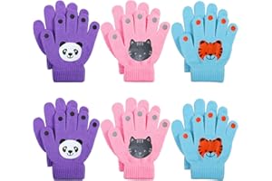 Cooraby 6 Pairs Kids Warm Magic Gloves Winter Stretchy Knit Gloves for Boys Girls