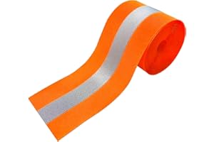 MARARDI Cinta Reflectante para Coser - Cinta Métrica [5 Metros x 50mm] no Adhesiva - [Naranja Fluorescente] Poliéster 100% - Tribanda Tela de Seguridad Alta Visibilidad - Poder Reflectivo ≥300