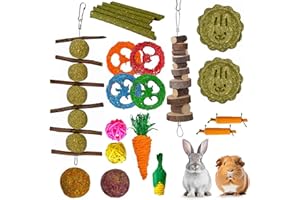 lisetar Set di 21 giocattoli naturali da masticare per conigli, criceti, porcellini d'India e cincillà, bastoncini di fieno Timothy in legno di melo, per dentizione di conigli e piccoli animali