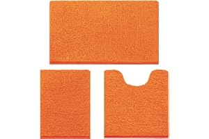 wyewye Bath Mat 3 Piece, Chenille Bathroom Mat, Extra Soft Bathroom mat Non-slip,Super Absorbent Fluffy and Shaggy Bath Mats for Bathroom,Machine-Washable Quick Dry Bath Rug Foot Mat, Orange