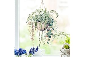 wolga-kreativ Fenstersticker Fensterbilder Glasdekorfolie Motiv Fensterfolie Fenstertattoo Hängende Blumen Kaktus im Keramiktopf Deko Küchenfenster wiederverwendbar selbstklebend Sichtschutz