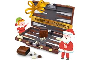 QUEENSELL Large Backgammon Sets for Adults - Classic Board Games for 2 Players Adults and Kids - Premium Backgammon Set 15 inch Board and 32 Pieces in Quality PU Leather Case - Gift for Man