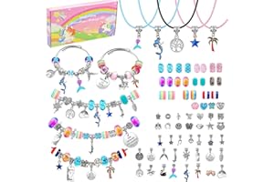 LauCentral 75 Pieces Charm Bracelet Making Kits, Jewelry Making Supplies Beads DIY Crafts Set with Snake Chain String for Christmas Gifts for Girls Teens Children Age 5-12