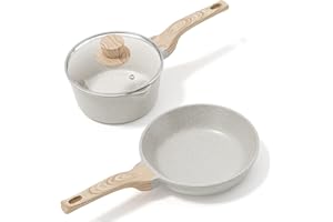 RIOVARM Antiaderente Set di Padelle con Coperchio, 18cm Casseruola, 20cm Padella con Rivestimento in Granito, Pentole Senza PFOA, Per Latte e Omelette