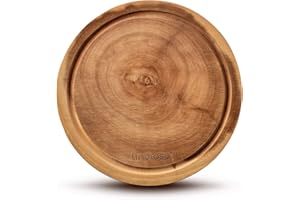 Linoroso Planche a decouper ronde en bois d'acacia disponible comme Plateau de charcuterie Planches à fromage Planche de petit déjeuner avec Canal à jus Antidérapant Anti-coupure - 25,4cm de diamètre