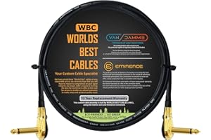 WORLDS BEST CABLES Van Damme Pro Grade Classic XKE – Set de cables de 61 cm, ultraflexibles, apantallados, chapado en oro 6,35 mm, perfil bajo, tipo de ángulo recto, conectores tipo TS