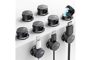 JOYROOM 9 PCS Clip de Cable Ajustable Organizador Cables Magnético Cable Management para Escritorio, Mesitas de Noche, Cables de Carga, HDMI, USB, Cable de Audio, Negro