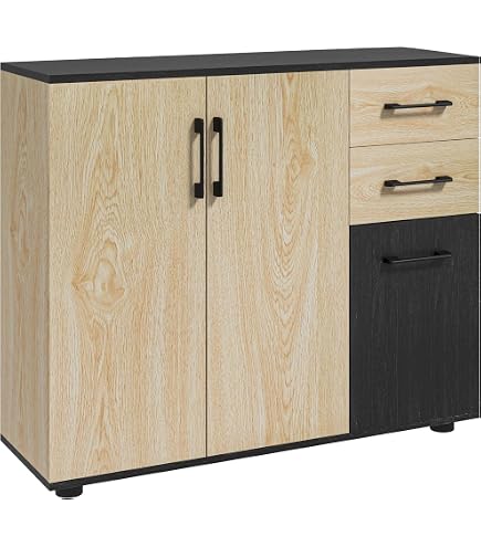 Credenza VidaXL In Legno Multistrato Rovere Fumo – 60x36x110 Cm, 6 Ante, Piedini In Metallo, Stile Industriale