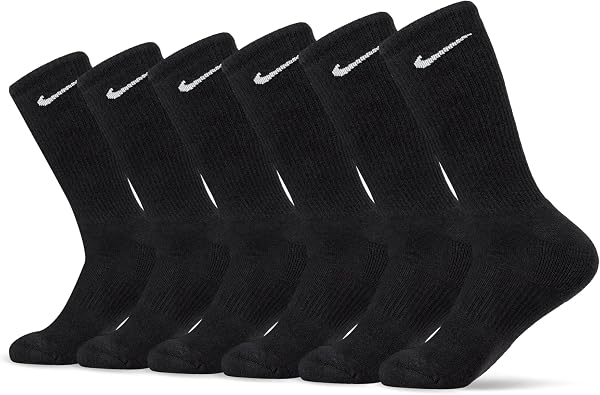 Nike Unisex Everyday Cushioned Training Crew Socks (6 Pairs), Black/White, Large - 1