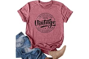 hohololo T-Shirts d'anniversaire pour Femmes de 50 Ans Chemise Vintage 1974 Graphique Le t-Shirt décontracté pour Les 50 Ans