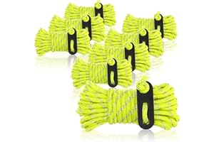 COM-FOUR® 8x guy ropes, each 4m for camping, reflective in yellow - tent cord with guy buckle - tension cord - camping cord - rope tensioner - tent cord - storm strap