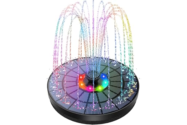 AISITIN Fontaine Solaire Exterieure 5.5W avec LED Lumières Colorées et Batterie intégrée avec 7 Buses pour Petit étang, Bain d'oiseaux, réservoir à Poissons, décoration de Jardin