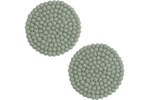 Én Gry & Sif Filzkugel Untersetzer 2 Stück, Topfuntersetzer rund, Schurwolle, Filzuntersetzer, hitzebeständig, Grün, Ø 20 cm