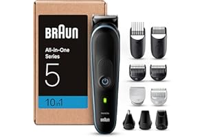 Braun RASOIO ELETTRICO BARBA e Capelli, Regolabarba Uomo e TAGLIACAPELLI UOMO, 10-In-1 Styling, per Corpo, Naso E Orecchie, Idea Regalo, MGK5445 Nero