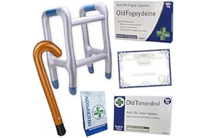 TAYLISE OLD AGE JOKE | Inflatable Zimmer Frame, walking stick | Joke Pill Boxes | Old Age Certificate | Retirement gift, 40th,50th, 60th, 70th Birthday, grandma fancy dress, hen, gag, novelty, secret Santa