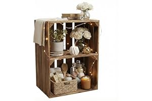 Teramico Caisses en Bois Massif légèrement brûlé avec étagère intermédiaire vissée, Objets de décoration Vintage, pour Ranger Chaussures, Livres 1 Transversal.