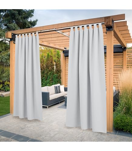 PONY DANCE Lot De 2 Voilages Extérieurs Imperméables Anti-Moustiques - Rideaux Tulle Transparents Avec Ourlet Réglable, Moustiquaire Pour Terrasse Patio Jardin, Blanc, 150x249 Cm