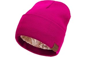 DRESHOW Satin Lined Beanie Hats for Women Men Stretchy Knitted Cuffed Hat with Silky Lining Unisex Soft Warm Winter Solid Skull Cap