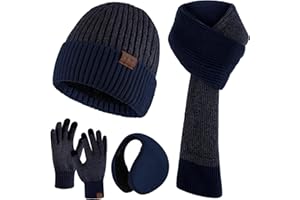 Aneco Winter-Strickhandschuhe für Herren, wärmer, Schal, Beanie, Mütze, Thermo-Ohrenschützer, Touchscreen-Handschuhe Set für Männer und Frauen