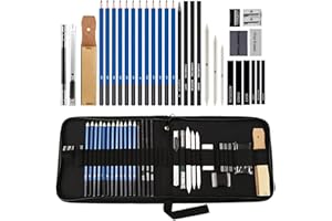 MEIJMJIA YMTECH Coffret dessin 33 pièces – crayons, fusains, estompes, gommes & accessoires dans trousse – parfait pour débutants & artistes
