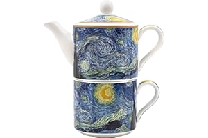 The Leonardo Collection Vincent Van Gogh Van Gogh Tea for One Starry Night Tea for One with Matching Cup & Teapot | Ceramic Teapot Ideal for Home & Outdoor | Without Tea Straine Elegant Gift All