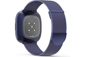 Higgs Cinturini Compatibile con Cinturino Fitbit Versa 3/Fitbit Sense/Sense 2 per Donna e Uomo, Cinturino Magnetiche Regolabili Doppie per Versa 3/Sense 2/Sense, Liscio Maglia Milanese