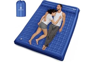 QPAU Materassino Campeggio, 12cm Ultra Spesso 2 Persone Materasso Gonfiabile con Pompa Pedale Incorporata, Portatile Pieghevole Impermeabili Materasso per Escursionismo, Zaino in Spalla, Tenda