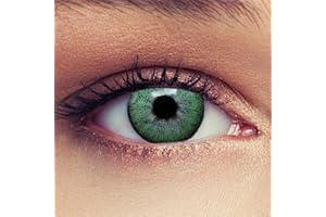 DESIGNLENSES Lentilles de contact de couleur vert sans correction, contacts pour un look naturel, convient aux yeux foncés, trois mois d'utilisation + étui à lentilles "Natural Green"