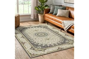 Hafaa Rugs Living Room Large 200x290 Cm– Traditional Grey Area Rugs for Bedroom, Lounge Non Slip - Modern Cashmere Style Carpet - Soft Short Pile Vintage Rug Machine Washable, Willow Grey