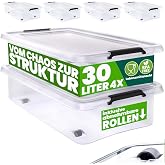 Deuba&reg; 4 x Storage Boxes 30L Lid Transparent Locking Clips Storage Toys Wheels Stackable