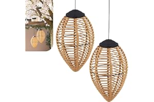 Gadgy Lámparas Solares de Ratán para Exterior – Set de 2 Faroles LED Colgantes – Iluminación Solar Decorativa Jardín, Terraza y Balcón – Luces Solares Resistentes al Agua