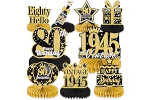 Luvart 80th Birthday Decorations-Black and Gold Table Decorations for Birthday Party 9pcs 80th Birthday Decorations for Men Women Honeycomb Decs Vintage 80 Birthday Party Table Decor Supplies