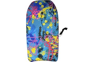 Koopp Large 36" Boogie Board Bodyboard Surfboard Float for Adults and Teens with Leash & Plug - Lightweight and Durable Foam Body Board for Beach, Ocean Surfing and Pool Fun - Graffiti Blue