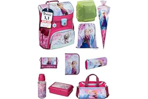 Familando Mädchen Schulranzen 1. Klasse · Scooli Campus Fit Schultasche · ergonomisch & leicht · Kinder Schulranzen Set für Mädchen (10-teilig mit Schultüte, Disney Frozen Rosa)