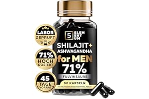 ‎5 ELEMENTUM Hochdosierter Shilajit & Ashwagandha Komplex für Männer - 90 Kapseln - Natürliche Unterstützung für Energie, Ausdauer und Vitalität - 1000mg pro Tag, 71% Fulvinsäure - Laborgetestet