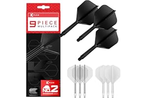Target Darts K-Flex Integrated Dart Flights and Shafts, No.2, Kflex 9 Pack Bundle - K Flex 3 Colours | Black, White, Clear, Red, Green, Blue, Pink, Orange, Yellow | Short, Intermediate, Medium