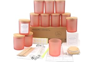 MILIVIXAY 12 Pack 7 OZ Frosted Pink Glass Candle Jars with Lids and Candle Making Kits - Bulk Empty Candle Jars for Making Candles - Spice, Powder Containers.