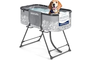 SereneLife bañera para Perros, Plegable, Altura Ajustable, con Manguera de Drenaje y Bolsillos de Almacenamiento, para Uso en Interiores y Exteriores