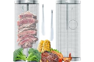 KORERPALL Zylindrischer Grillkorb, Grillkorb Zylindrisch, Grillkorb, Grillkorb Edelstahl, Rolling Grillkorb, 304 Stainless Steel, Zylindrischer Grillkorb 2 Stk, Grillkorb Gemüse, Grillkorb Drehspieß