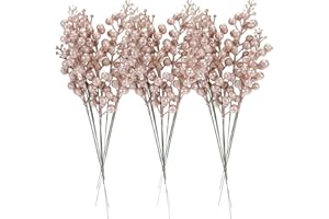 Sea Team 24-Pack Artificial Glitter Holly Berry Twig Ornaments, Decorative Fruit Sticks, Glittery Stems, Picks, Branches for Christmas Tree, Small Vase, Holiday, Wedding, Party, 11-inch, Rose Gold