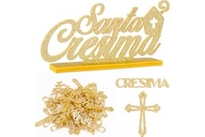 BETESSIN Decorazione Cresima Centrotavolo Scritta Santa Cresima Oro Glitter Feltro 36pz Coriandoli Croce Cresima Decorazione Tavolo Festa Bomboniere Cresima Bambini Ragazzi