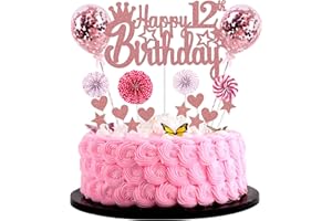 JRZYHI Happy 12th Birthday Tortendeko mädchen 12. Geburtstag Hello 12 Cake Topper Rosegold Kuchen Topper 12 Kuchen Deko 12 Geburtstag junge Tortendeko 12 jahre mädchen Glitter Cake Topper für 12 Geburtstag