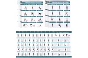 Penitue 5 Set Chair Yoga Poster for Seniors & Beginners, 3 Design Fitness Chair Workout Poster 30-Day Stretching Exercise Charts for Flexibility Balance Training Home Yoga Room Wall Decor