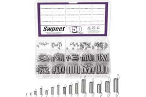 Swpeet 150Pcs 15 Different Sizes Stainless Steel Extension Spring with a Dual Hook Assortment Kit, Mechanical Extension Springs Small Spring for Home Repairs