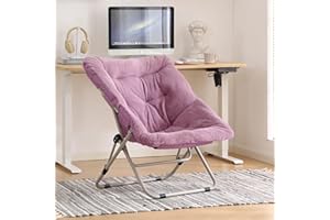 YOTATING Oversized Faux Fur Saucer Chair, Folding Soft Furry Lounge Moon Chair With Metal Frame for Bedroom, Living Room, Dorm Rooms, Purple