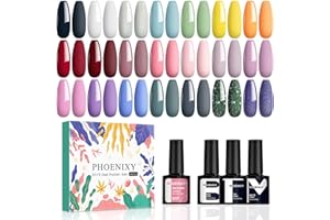 Phoenixy 21 Colores Esmaltes Semipermanentes para Uñas 24pcs U V/LED Pintauñas Semipermanentes Vibrante con Base Top Coat Brillante y Mate Regalos para Mujeres