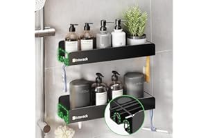 Kitstorack Organizador De Ducha Grande, Paquete De 2 Organizadores De Ducha Adhesivos, Estantes De Ducha Sin Taladros Para Ducha Interior, Estante De Ducha Inoxidable Para Baño, Negro